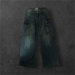 True Religion Y2K Vintage Baggy Cargo Jeans Size 24